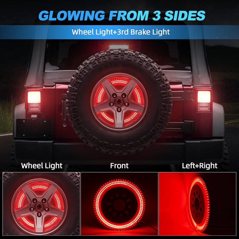 SUPAREE 3-Side Spare Tire Brake Light, 400PCs LED Wheel Light, Plug-N-Play 3rd Third Brake Light Fits for Jeep Wrangler 2007-2018 JK JKU YJ TJ, Bright Red Light - Image 2